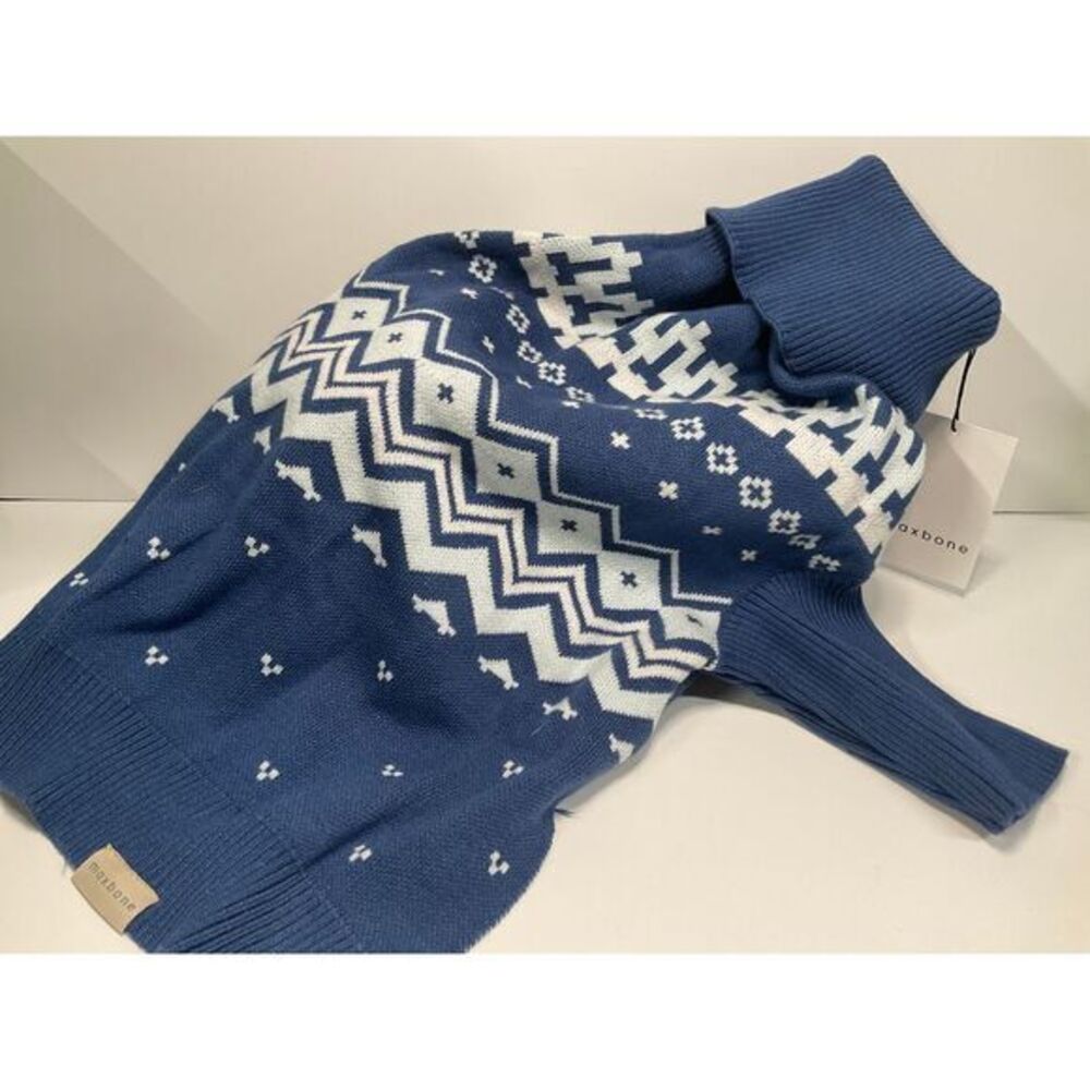Max Bone Winter Nordic Knit Jumper Blue‎ White Fair Isle Pattern Dog Sweater L